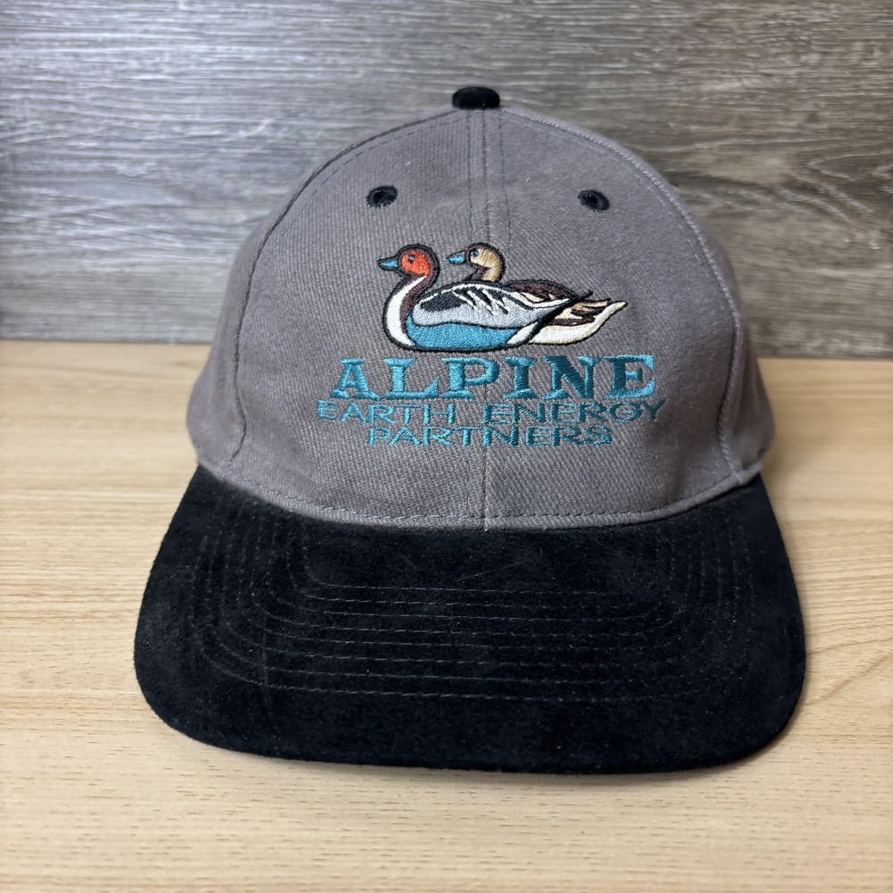 Vintage Alpine Earth Energy Partners Hat Otto Cap Gray Black Suede Duck Mens